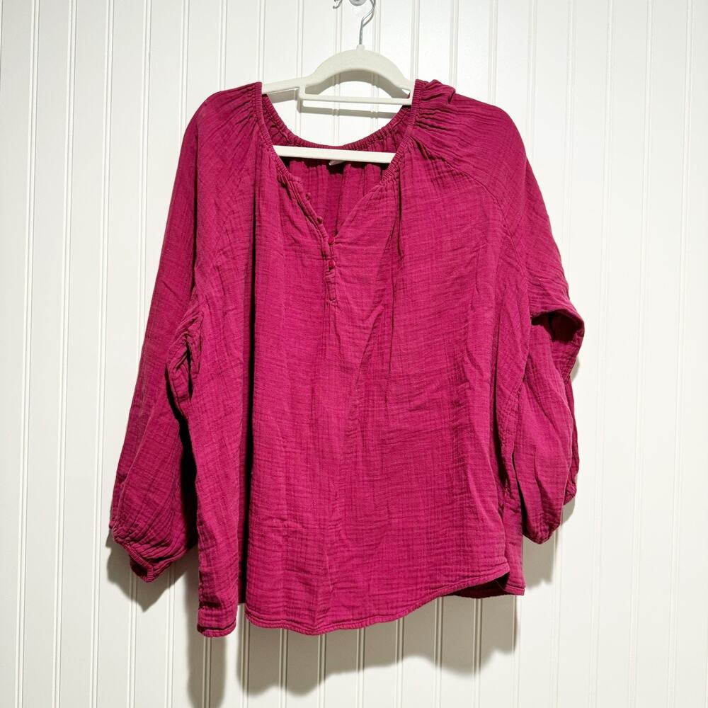 Old Navy Boysenberry Berry Pink Cotton Gauzy Peasant Blouse Plus Size 2X - Picture 1 of 6